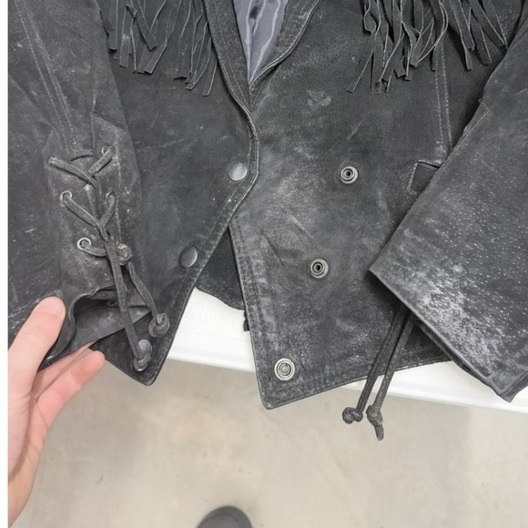 Minnetonka Vintage Black Suede Fringe Western Leather Jacket Concho Lace Up - Picture 2 of 7